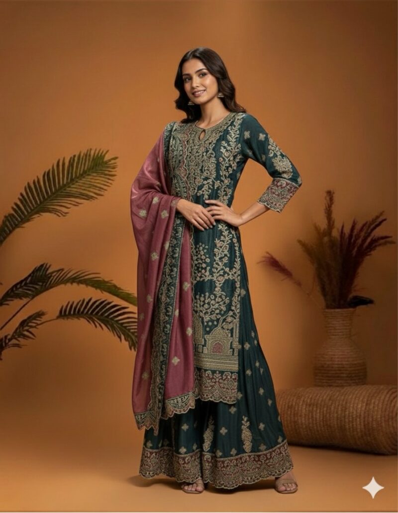 Vintage Scenic Embroidery Sharara Set