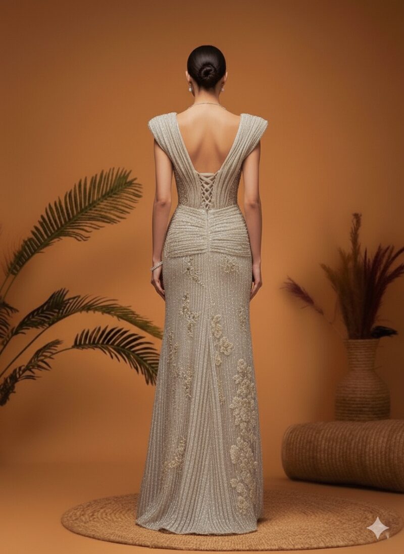 Sculpted Shoulder Couture Gown