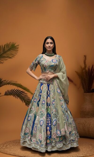 Pastel Olive Royale Grace Lehenga