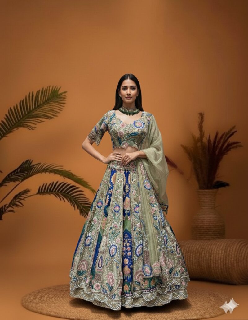 Pastel Olive Royale Grace Lehenga