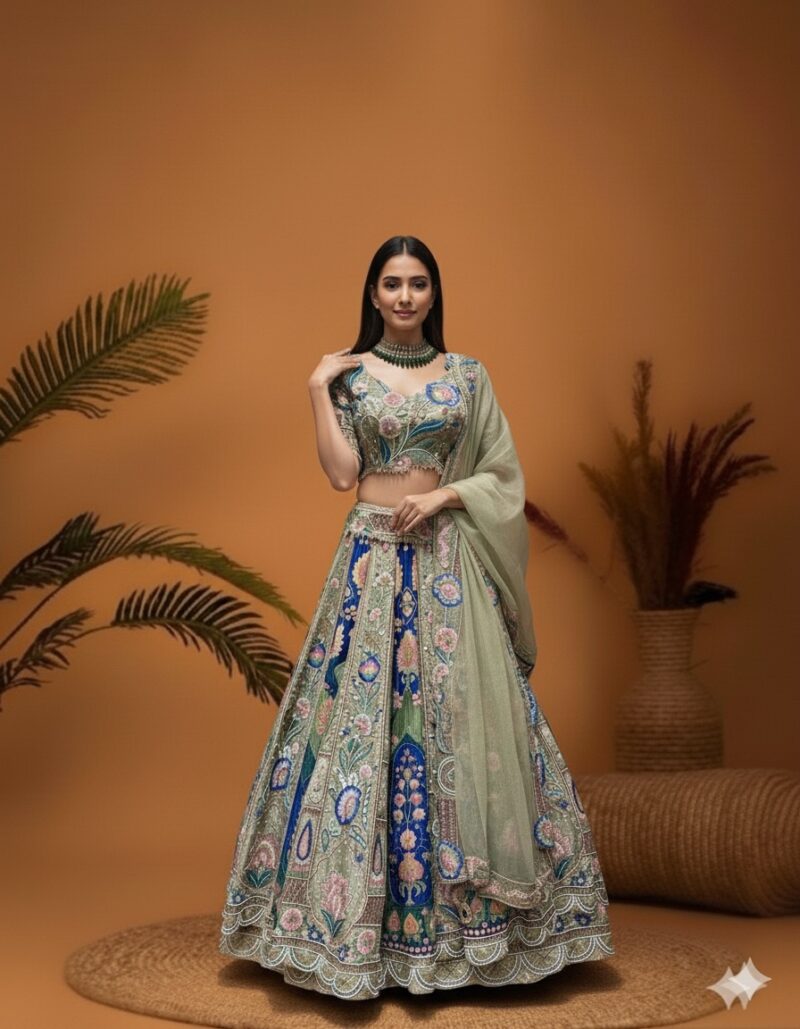 Pastel Olive Royale Grace Lehenga