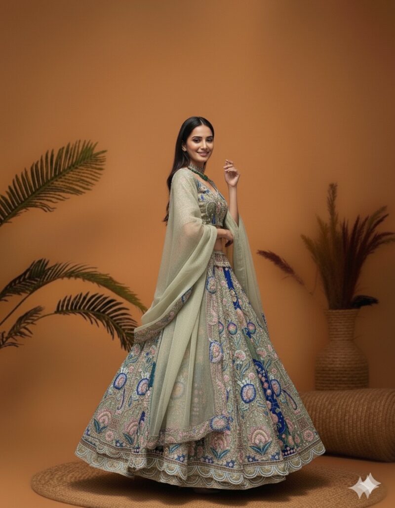Pastel Olive Royale Grace Lehenga