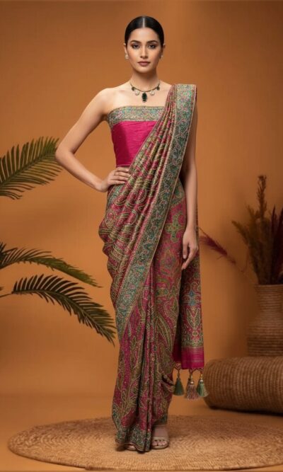 Pink Aura Paisley Woven Saree