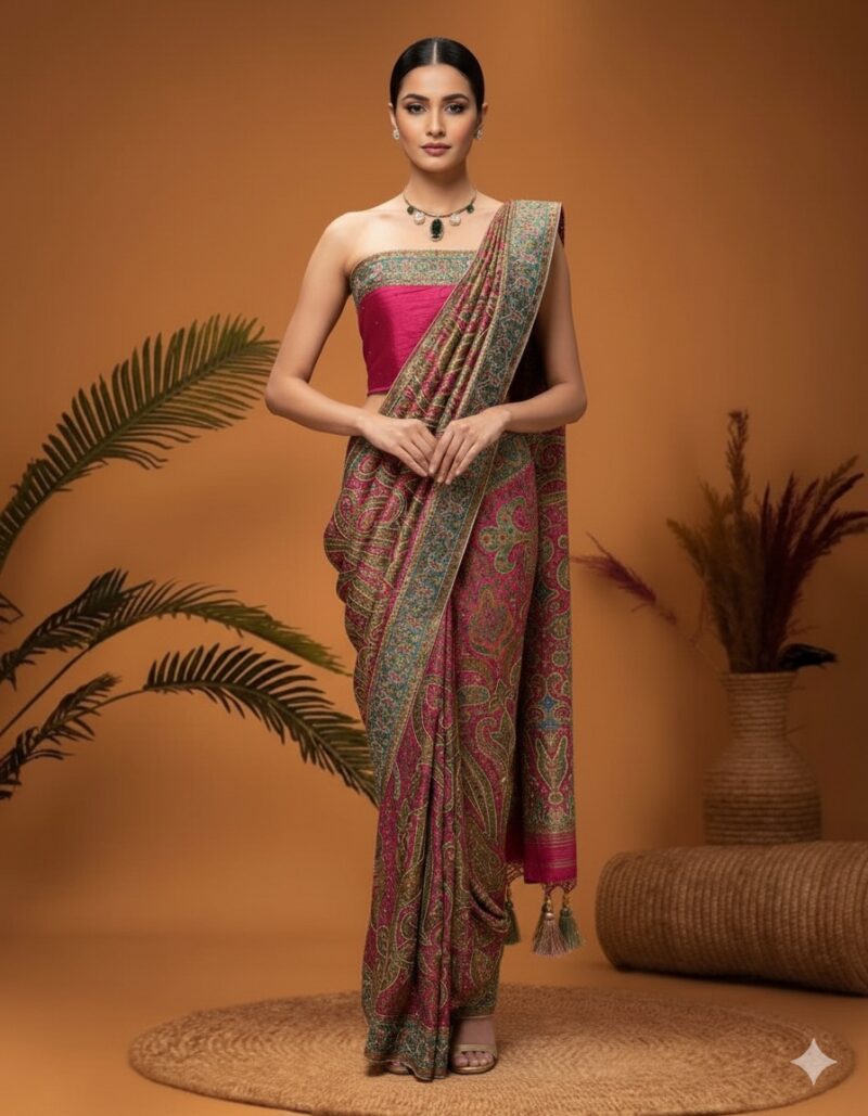 Pink Aura Paisley Woven Saree