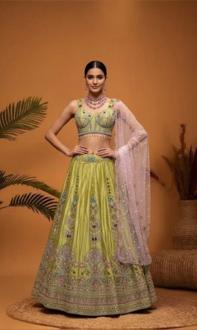 Lime Radiance Lehenga with Rose Mist Dupatta