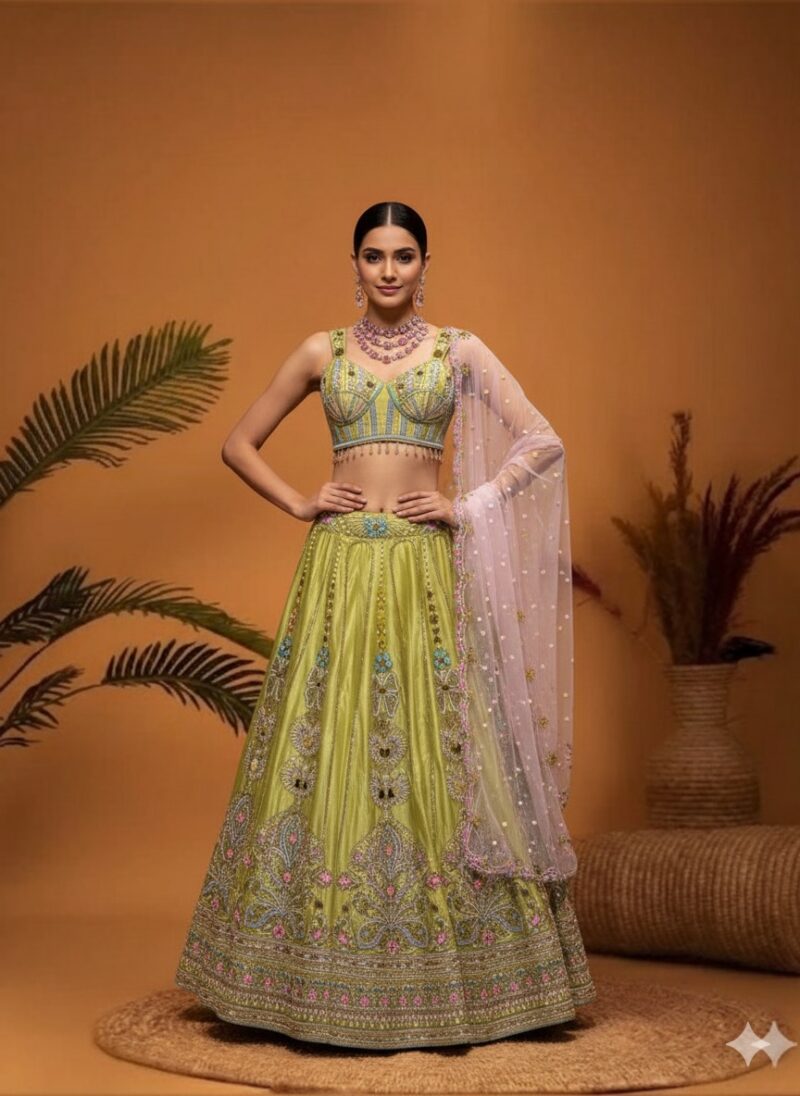 Lime Radiance Lehenga with Rose Mist Dupatta