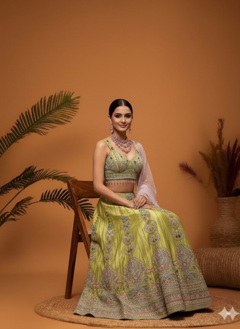 Lime Radiance Lehenga with Rose Mist Dupatta
