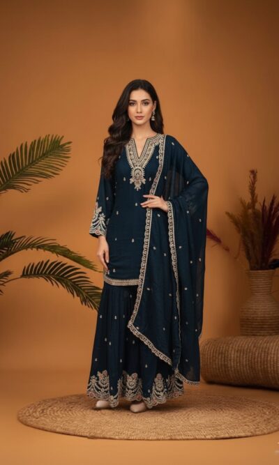 Deep Blue Kurta Sharara with Dupatta