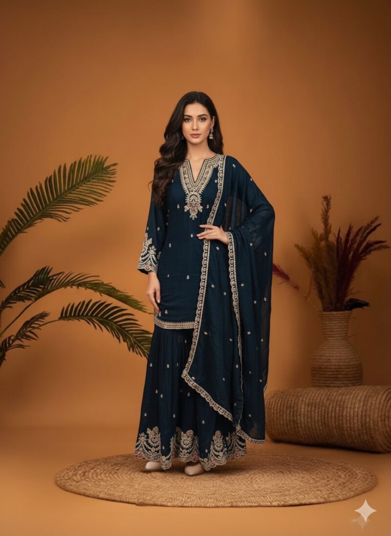 Deep Blue Kurta Sharara with Dupatta