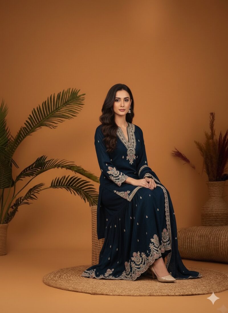 Deep Blue Kurta Sharara with Dupatta