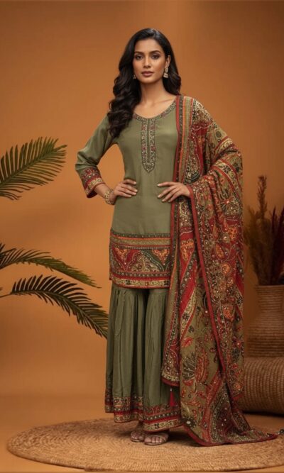 Paisley Olive Rust Ensemble Sharara Set