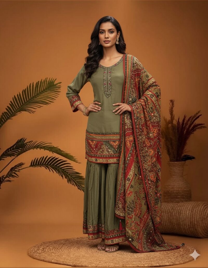Paisley Olive Rust Ensemble Sharara Set