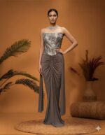 Taupe Metallic Corset Draped Silhouette