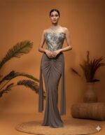 Taupe Metallic Corset Draped Silhouette