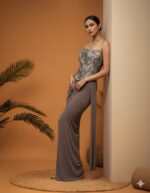 Taupe Metallic Corset Draped Silhouette