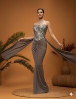 Taupe Metallic Corset Draped Silhouette