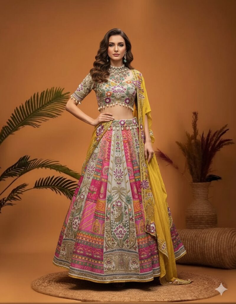 Multicolour Regal Embroidered Lehenga Set