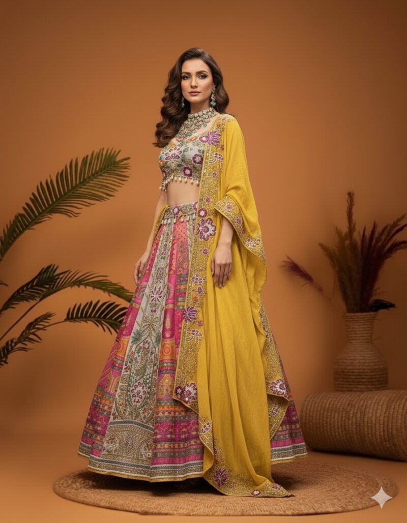 Multicolour Regal Embroidered Lehenga Set