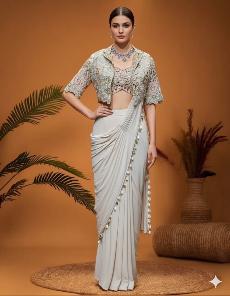 Ivory Shell Drape Charm Saree