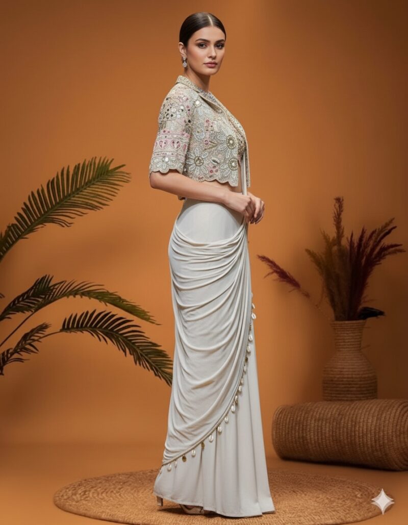 Ivory Shell Drape Charm Saree