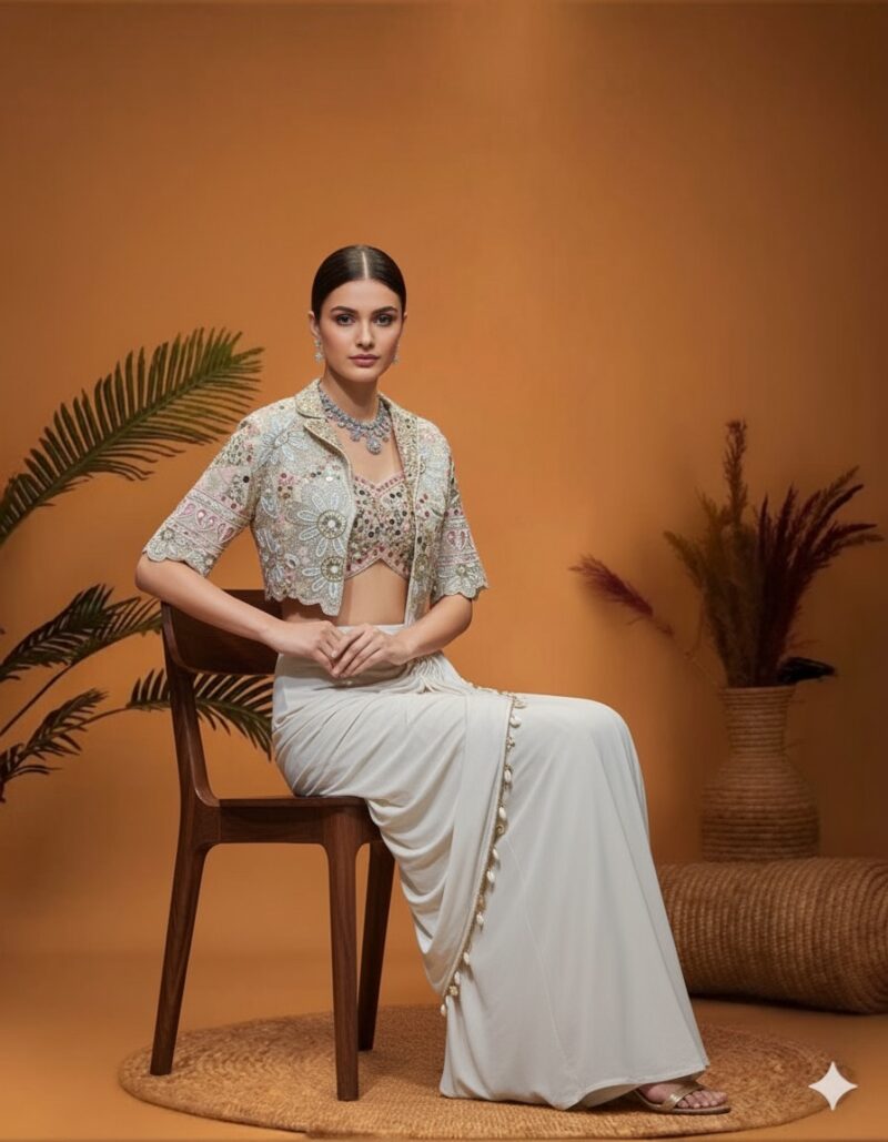 Ivory Shell Drape Charm Saree