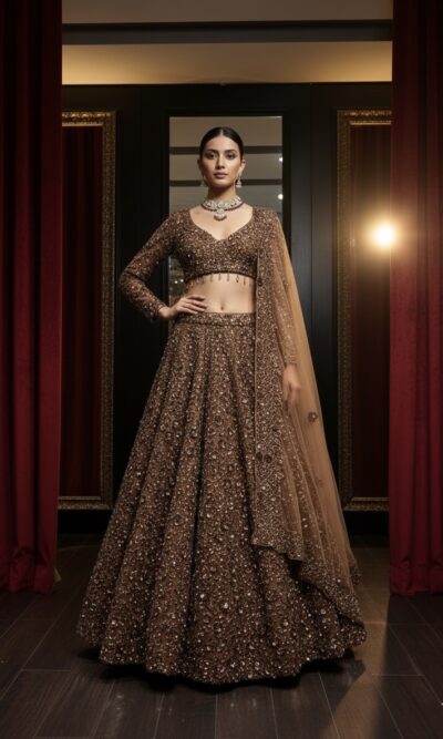 Bronze Sparkle Couture Lehenga