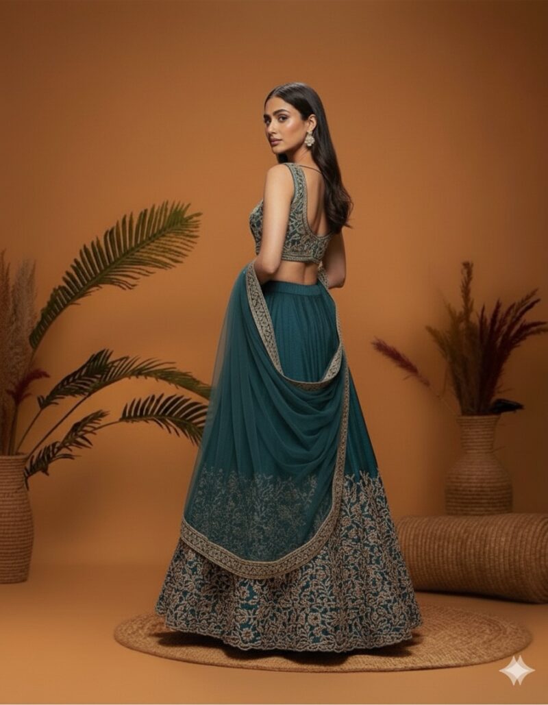 Regal Teal with Golden Grace Lehenga
