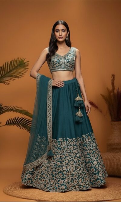 Regal Teal with Golden Grace Lehenga