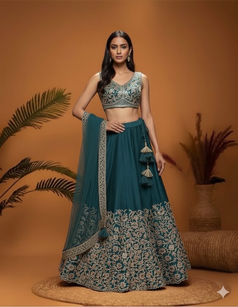 Regal Teal with Golden Grace Lehenga