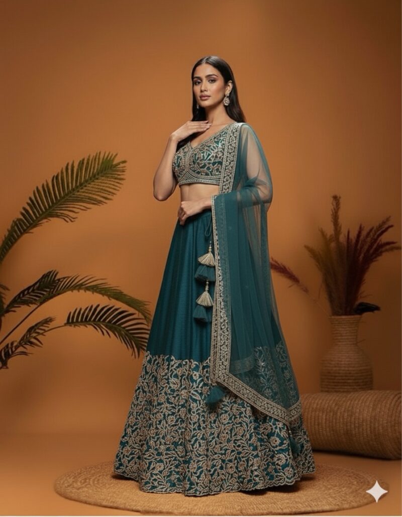 Regal Teal with Golden Grace Lehenga