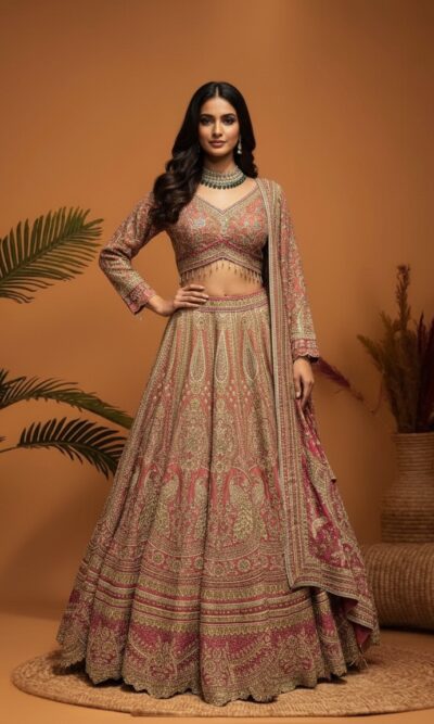 Royal Heritage Ornate Dusty Rose Lehenga