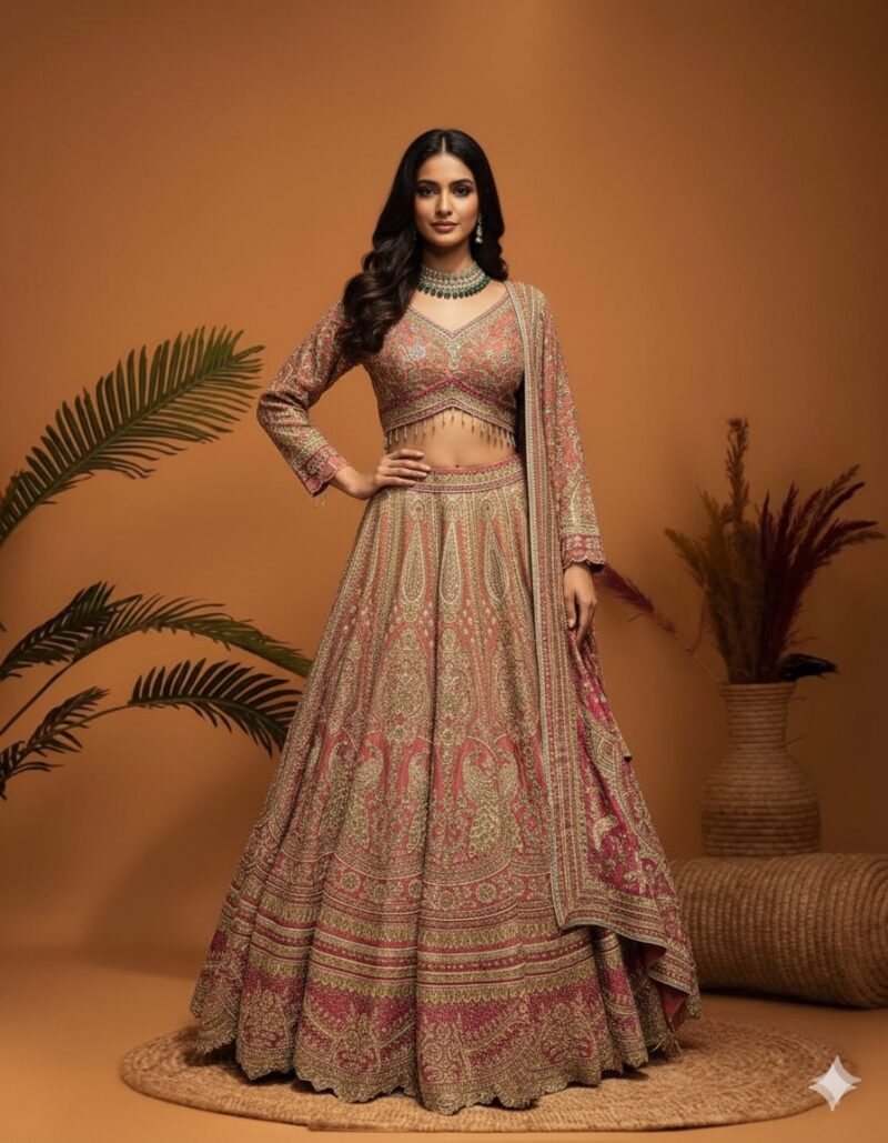 Royal Heritage Ornate Dusty Rose Lehenga