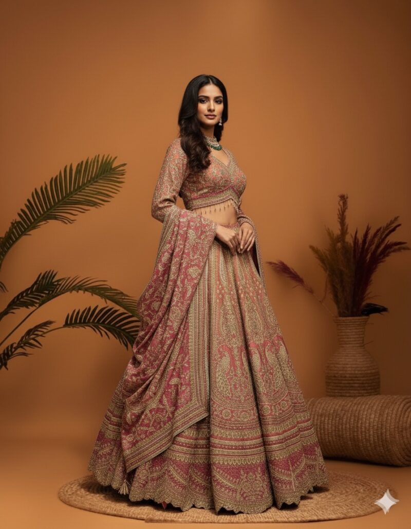 Royal Heritage Ornate Dusty Rose Lehenga