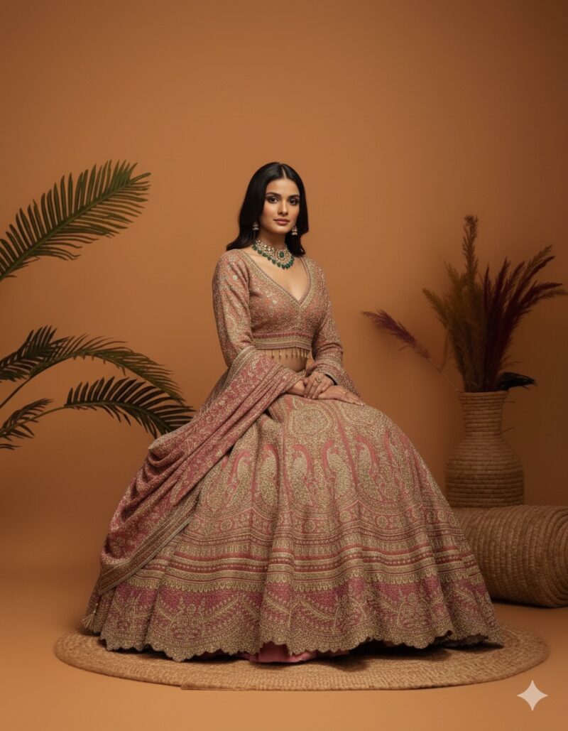 Royal Heritage Ornate Dusty Rose Lehenga
