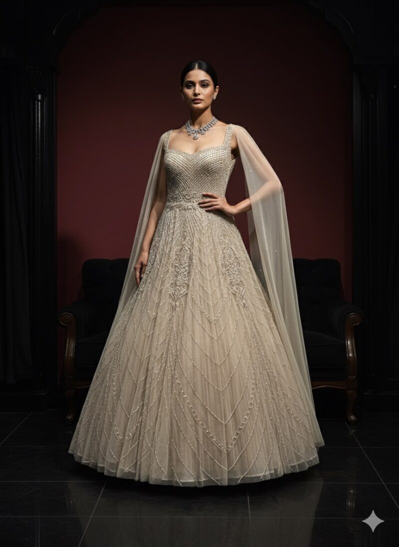 Champagne Cascade Pearl Gown
