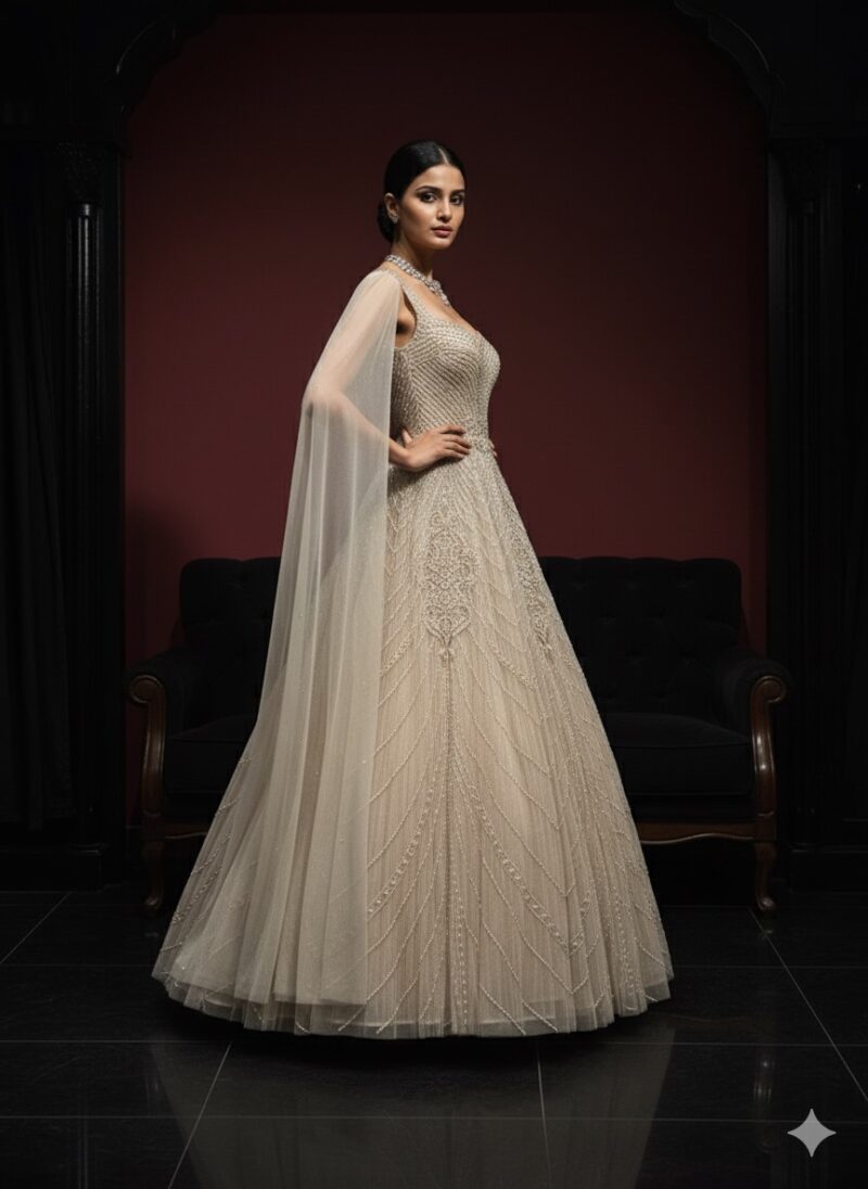 Champagne Cascade Pearl Gown