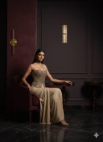 Golden Radiance Draped Corset Attire