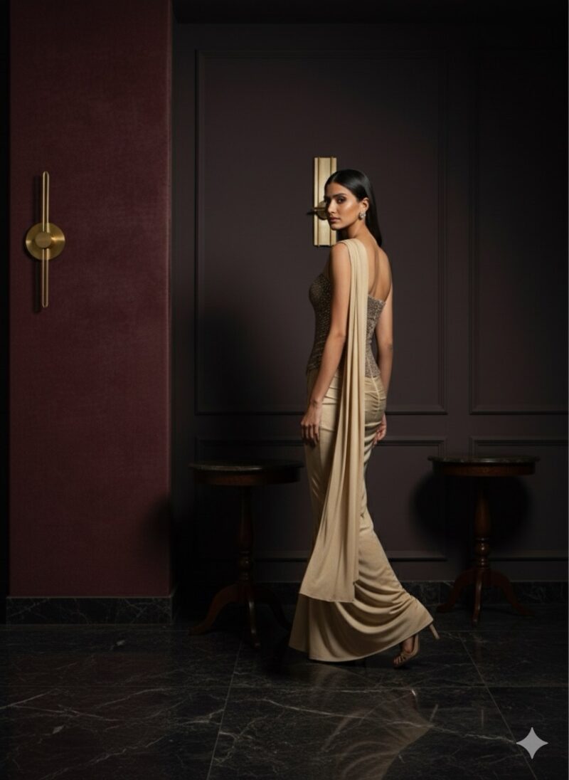 Golden Radiance Draped Corset Attire