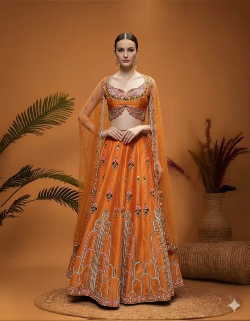 Radiant Orange Silk Charm Lehenga