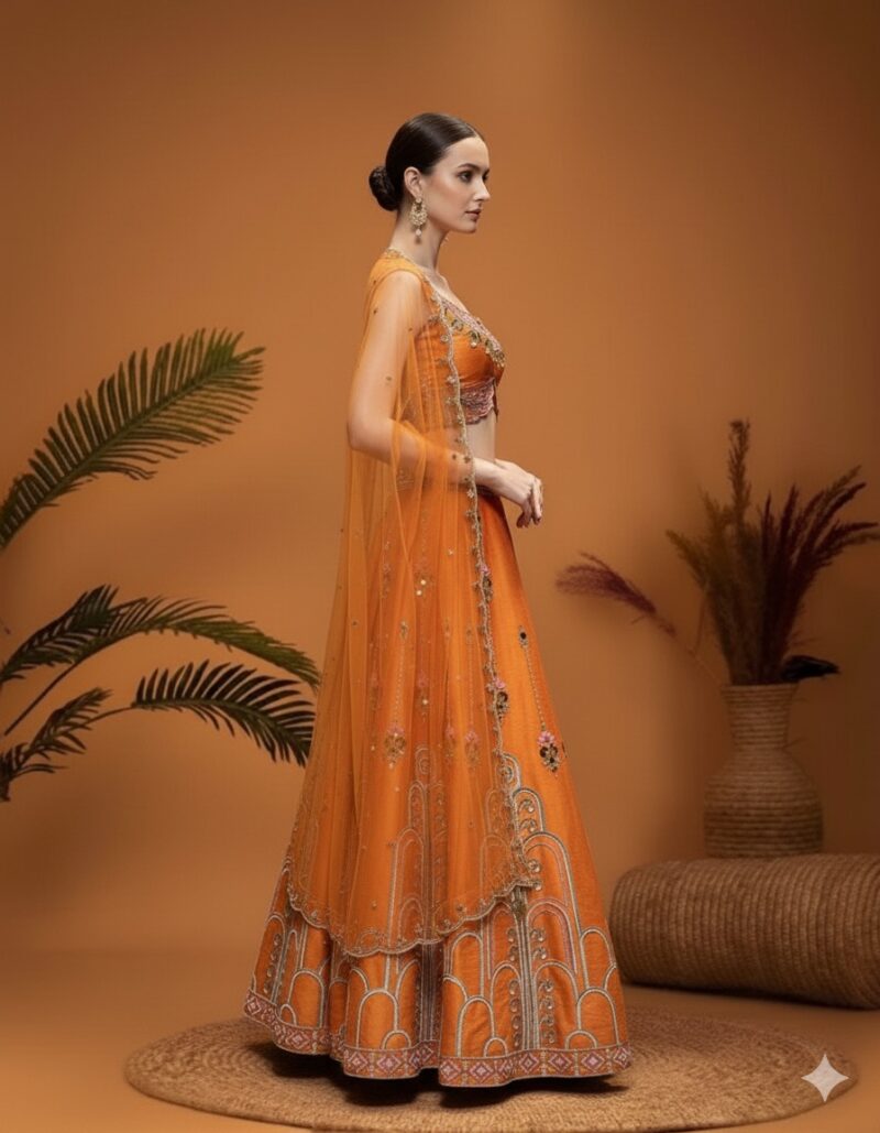 Radiant Orange Silk Charm Lehenga