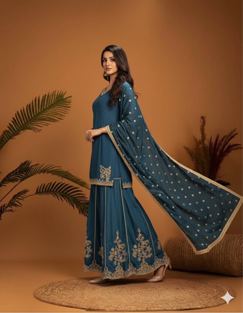 Teal Elegance Sharara Set