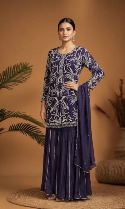 Imperial Purple Embellished Sharara Suit