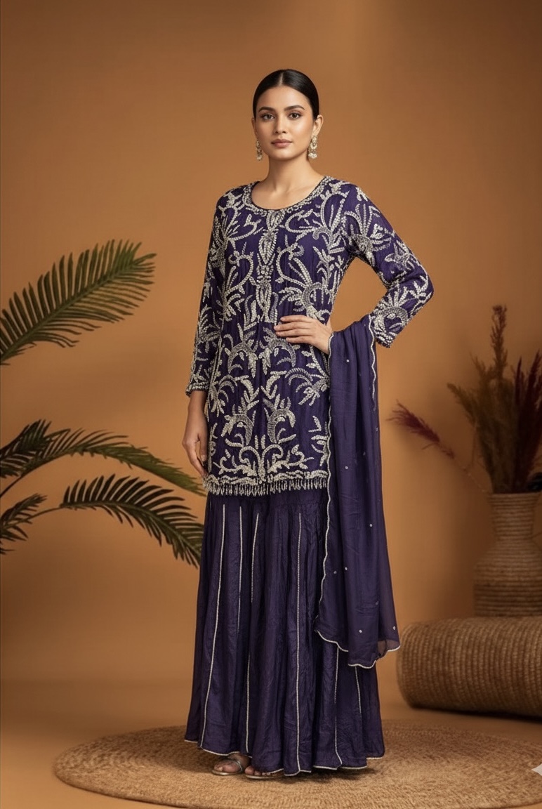 Imperial Purple Embellished Sharara Suit