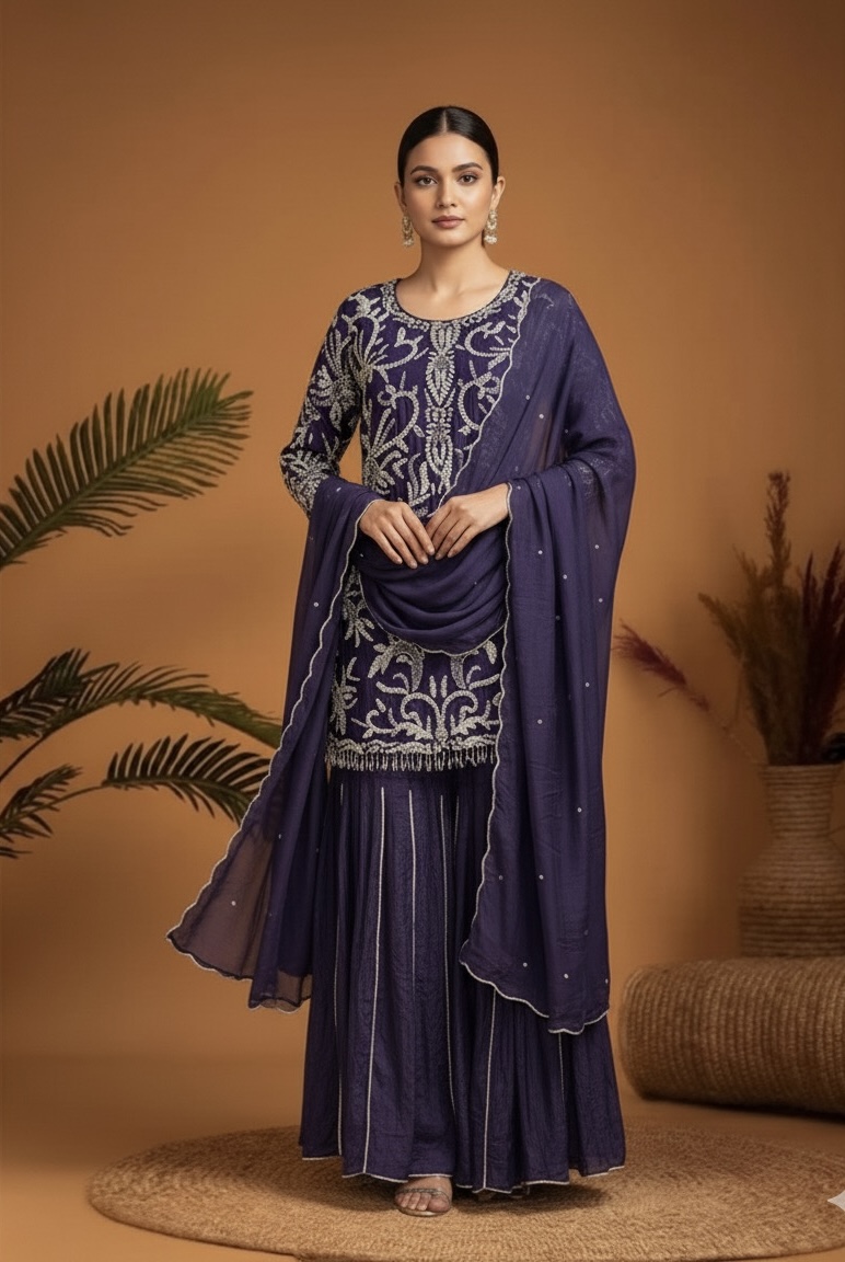 Imperial Purple Embellished Sharara Suit