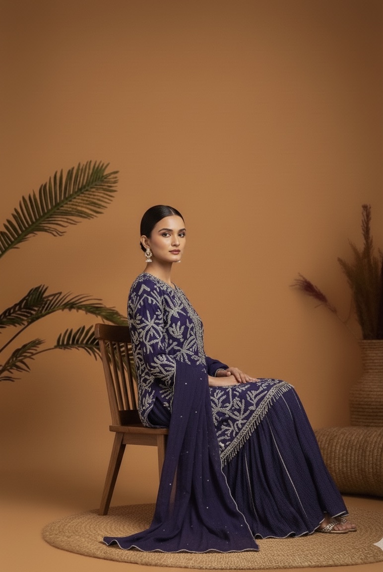 Imperial Purple Embellished Sharara Suit