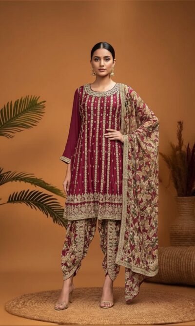 Vintage Maroon Dhoti Ensemble
