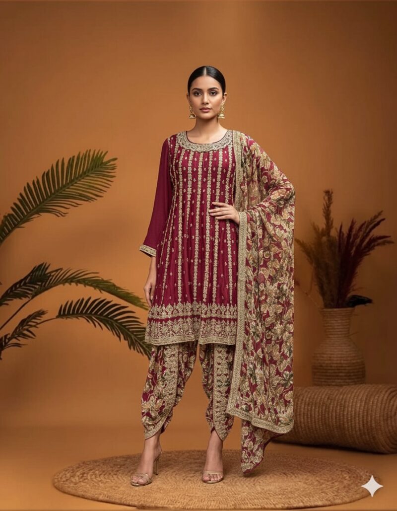 Vintage Maroon Dhoti Ensemble