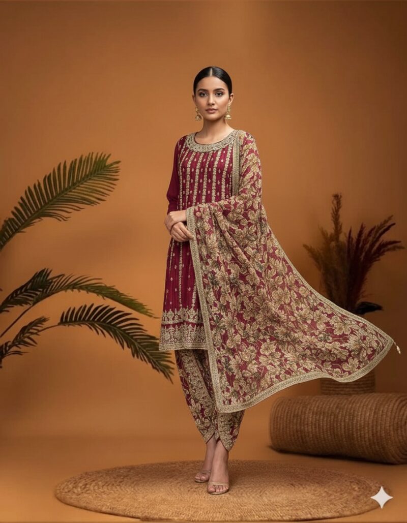 Vintage Maroon Dhoti Ensemble