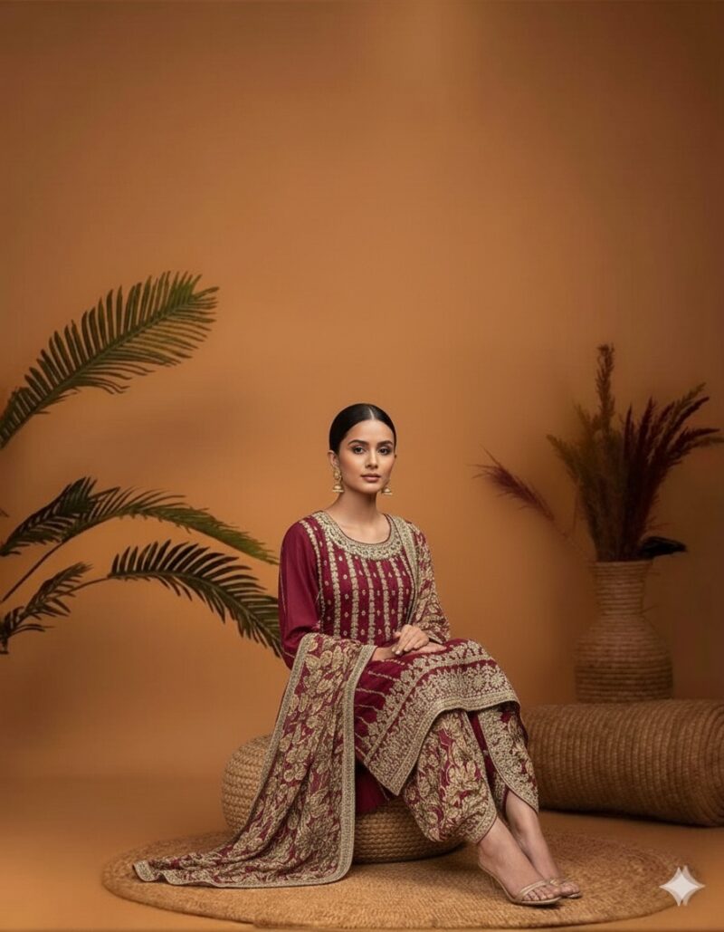 Vintage Maroon Dhoti Ensemble