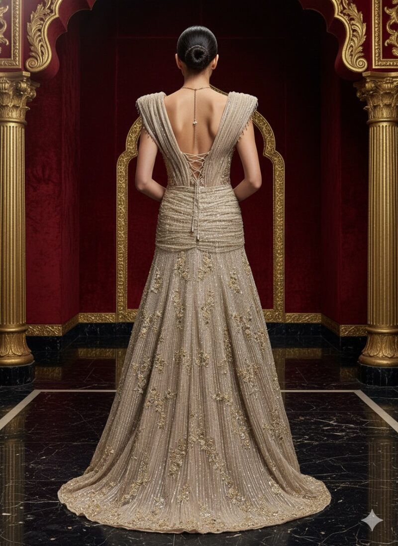 Sculpted Shoulder Couture Gown